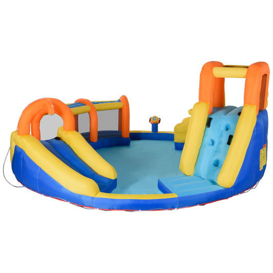 Outsunny Castelo Insuflável com Escorrega Castelo para Crianças de 3-8 Anos com Cesta de Basquetebol Piscina Insuflador de 750W e Bolsa de Transporte 435x435x200cm Multicolorido