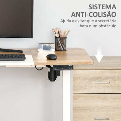 Vinsetto Secretária Elétrica de Pé com Ajuste Elétrico de Altura e 4 Teclas de Memória para Casa Escritório 140x70x72-116 cm Branco e Natural