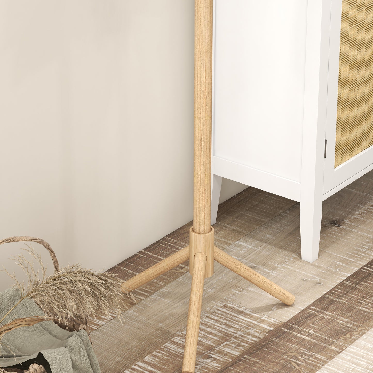 HOMCOM Cabide de Pé de Madeira Cabide de Pé com 8 Ganchos para Pendurar Roupa e Bolsas Cabide em Forma de Árvore para Corredor Entrada Quarto 40x40x165 cm Natural