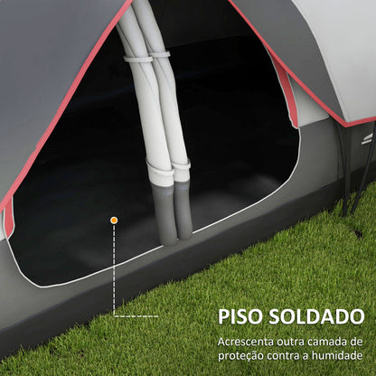 Outsunny Tenda de Campismo Familiar para 6-8 Pessoas Tenda de Campismo Dobrável com 2 Quartos e Bolsa de Transporte Impermeável para Trekking 450x215x180 cm Cinza