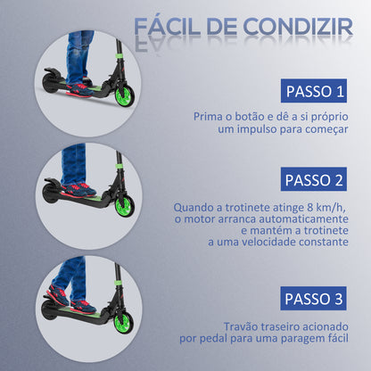 HOMCOM Trotinete Elétrica para Crianças acima de 6 Anos Trotinete Elétrica Dobrável com Altura Ajustável Bateria 24V Velocidade Máxima 8km/h Carga Máxima 50kg 71x36,5x75-80cm Verde