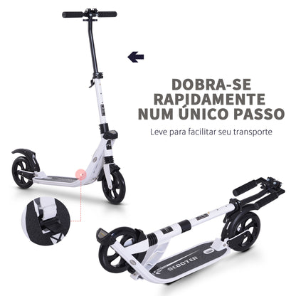 HOMCOM Trotinete Dobrável para Adultos e Crianças acima de 14 anos com Guiador Altura Ajustável com Freio Grandes Rodas Carga 100 kg 93.5x38x95-105 cm