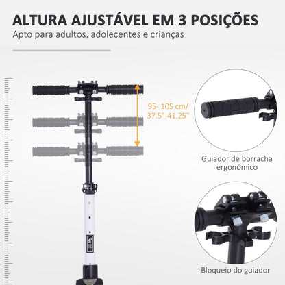 HOMCOM Trotinete Dobrável para Adultos e Crianças acima de 14 anos com Guiador Altura Ajustável com Freio Grandes Rodas Carga 100 kg 93.5x38x95-105 cm