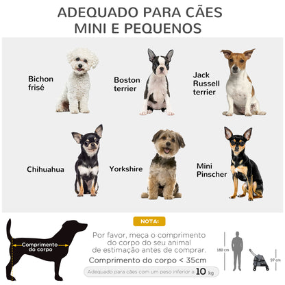 PawHut Carrinho para Animais de Estimação Dobrável Carrinho de Passeio para Cães e Gatos com Janela de Malha Almofada Lavável Arnês de Segurança e Estrutura de Aço 82x47x97cm Cinza