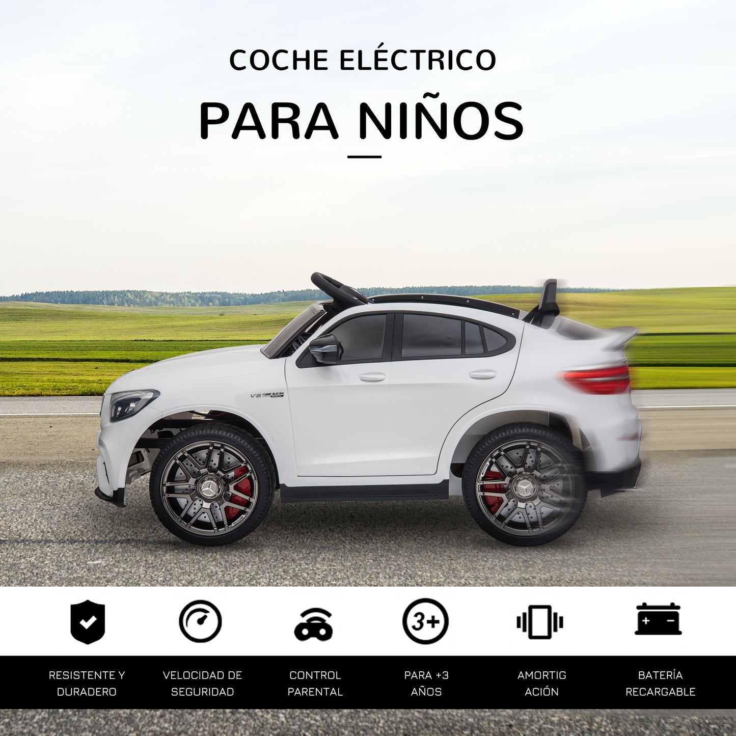 HOMCOM Carro Elétrico Mercedes AMG 12V para Crianças acima de 3 Anos com Controle Remoto Música Luzes Abertura da Porta 115x70x55cm Branco