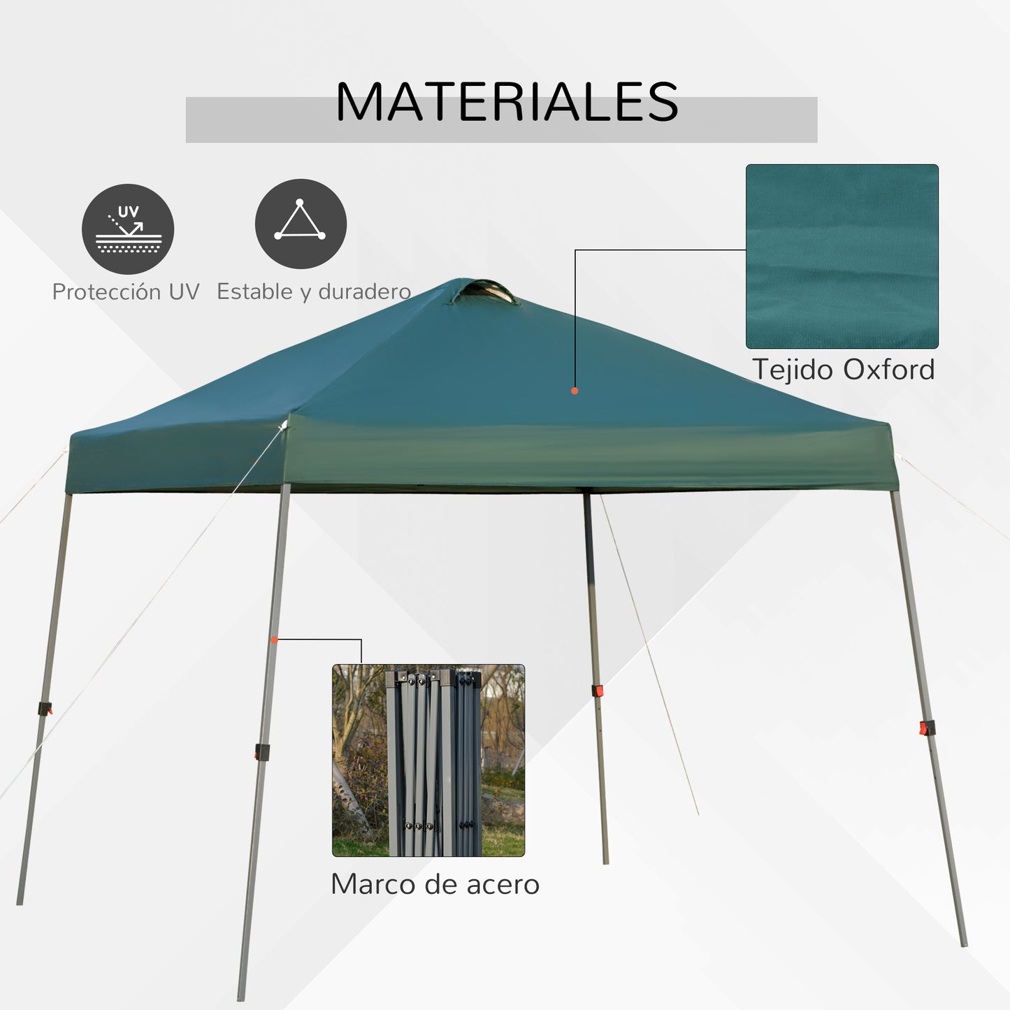 Outsunny Tenda Dobrável 3x3 Portátil de Jardim com Bolsa de Transporte com Rodas Aço para Exterior Festas Campismo Verde