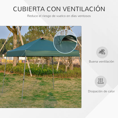 Outsunny Tenda Dobrável 3x3 Portátil de Jardim com Bolsa de Transporte com Rodas Aço para Exterior Festas Campismo Verde