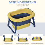 HOMCOM Banheira Dobrável para Bebé de 0-6 Anos Capacidade 105L Banheira Portátil para Crianças com Pés Antiderrapantes e Orifício de Drenagem Carga Máxima 50kg 75,3x55,4x43cm Amarelo e Azul