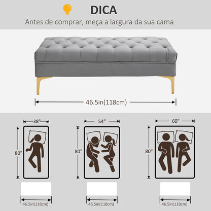 Banco de Pé de Cama com Assento Acolchoado e Pés Metálicos Banco de Quarto para Entrada Corredor Capacidade 120 kg 118x45x42 cm Cinza