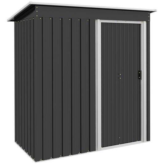 Outsunny Abrigo de Jardim Exterior 1,5 m² 163x89x182 cm Abrigo Metálico para Ferramentas com Porta de Correr e Teto Inclinado para Pátio Preto