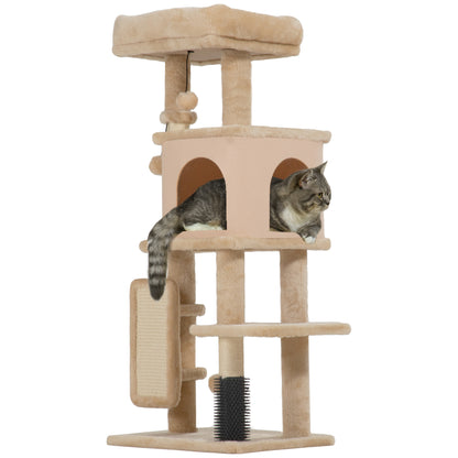 PawHut Arranhador para Gatos Grande Altura 104 cm Arranhador para Gatos com Plataformas Postes com Escova Bolas Suspensas e Almofadas para Arranhar Bege