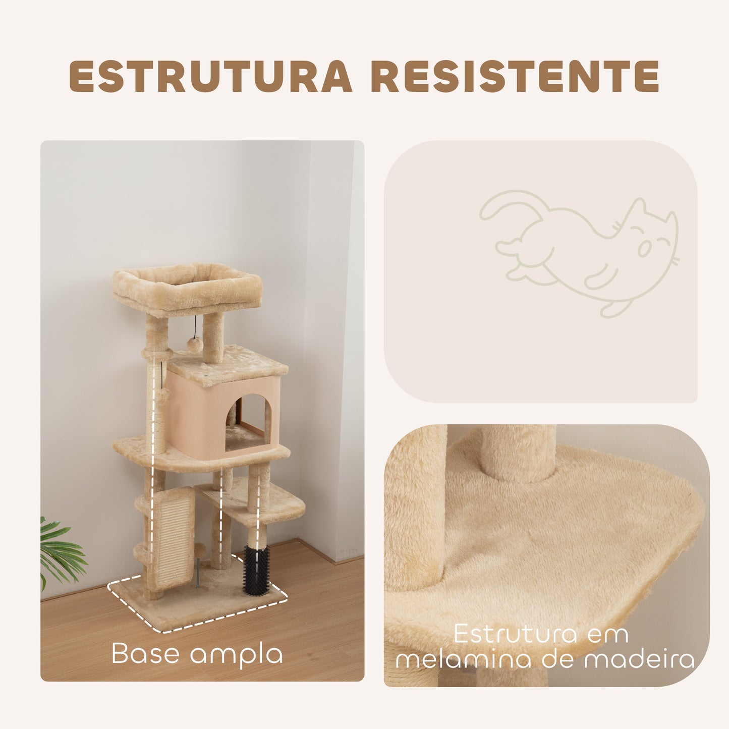 PawHut Arranhador para Gatos Grande Altura 104 cm Arranhador para Gatos com Plataformas Postes com Escova Bolas Suspensas e Almofadas para Arranhar Bege