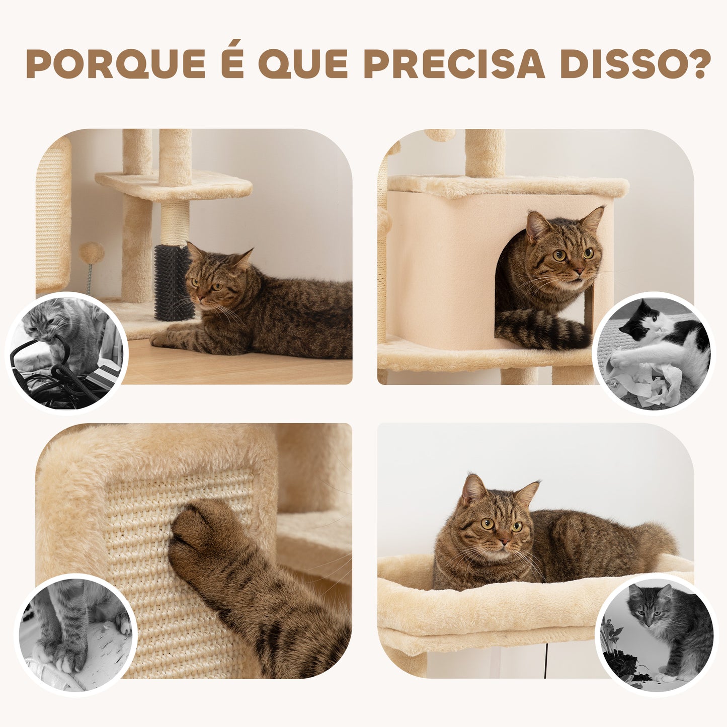 PawHut Arranhador para Gatos Grande Altura 104 cm Arranhador para Gatos com Plataformas Postes com Escova Bolas Suspensas e Almofadas para Arranhar Bege