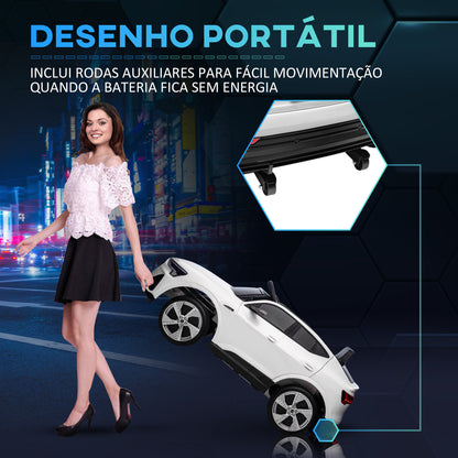 HOMCOM Carro Elétrico Audi E-Tron 12V para Crianças acima de 3 Anos com Controle Remoto Faróis Buzina Música MP3 TF USB e Abertura da Porta 3-8km/h 108x60x47cm Branco