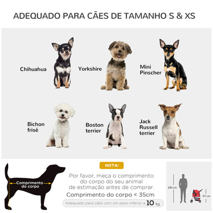 PawHut Carrinho de Passeio para Animais de Estimação Carrinho para Cães e Gatos Dobrável com Capô Ajustável Cesta de Armazenamento Suporte para Copos e Travão 75x45x97cm Vermelho