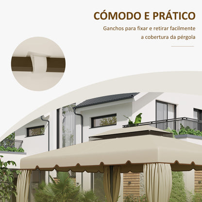 Outsunny Toldo de Substituição para Pérgola 400x300 cm Teto de Substituição para Pérgolas Exterior com Duplo Teto e 8 Orifícios de Drenagem Bege