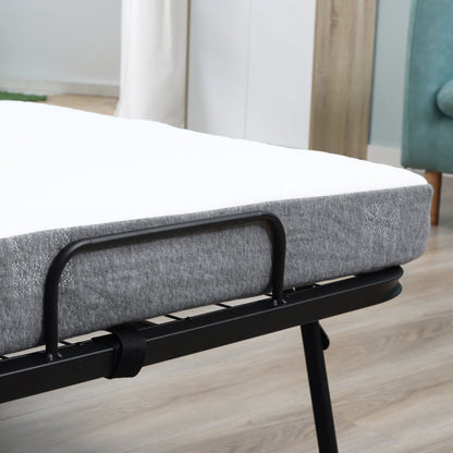 HOMCOM Cama Dobrável 200x75x42,5cm Cama de Campismo Portátil com Colchão Individual Rodas e Freios Carga Máxima 150kg para Dormitórios Branco