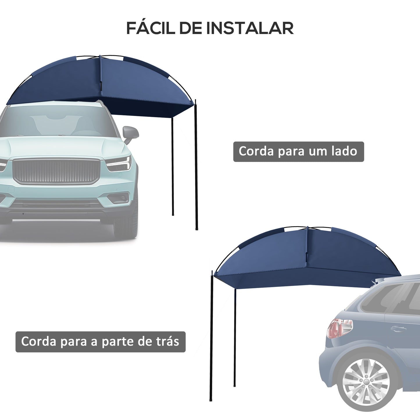 Outsunny Toldo para Carro Abrigo para Campismo com Altura Ajustável e Bolsa de Transporte Impermeável Anti-UV para Piquenique Praia 290x278x230-260 cm Azul Marrinho