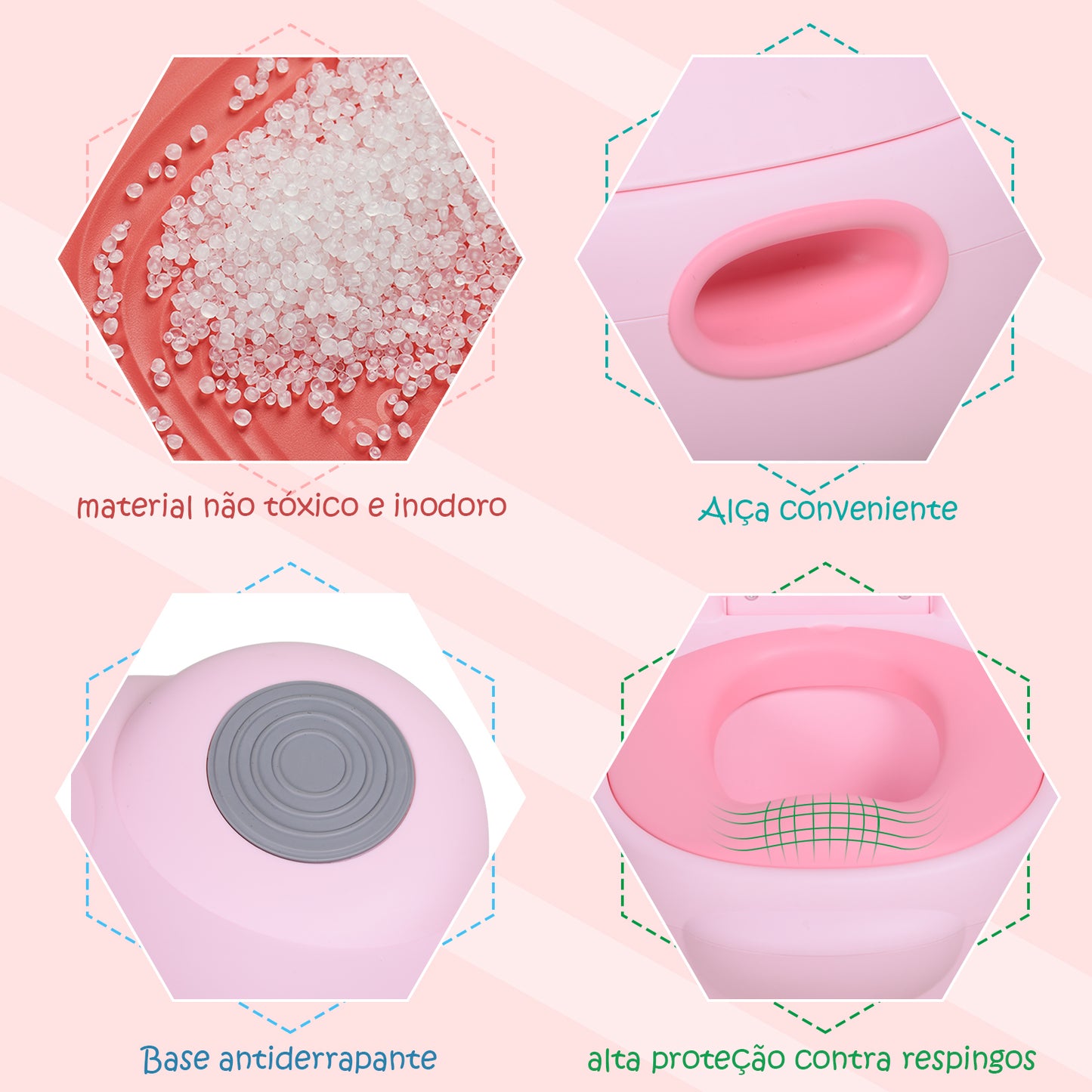 HOMCOM Bacio para Bebé em Forma de Hipopótamo 2 em 1 com Cubo Amovível e Escova de Limpeza Bacio de Aprendizagem Treinamento Portátil Carga 25 kg 40x30x23 cm Rosa