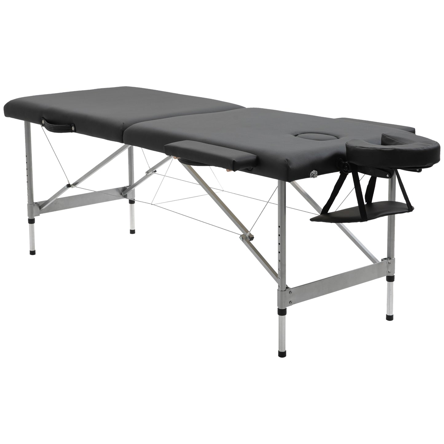 HOMCOM Marquesa Dobrável Mesa de Massagem Portátil com Altura Ajustável em 7 Posições Apoio para a Cabeça e Estrutura de Liga de Alumínio para Fisioterapia Carga 130kg 186x71x62-83cm Preto