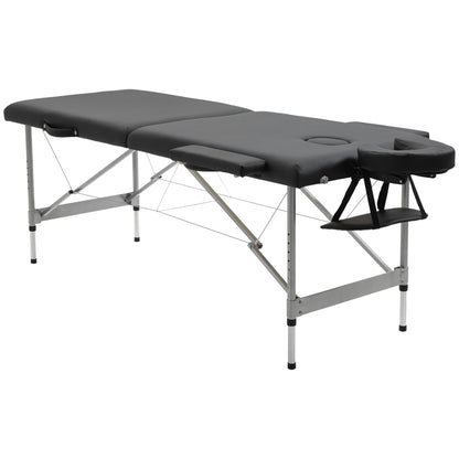 HOMCOM Marquesa Dobrável Mesa de Massagem Portátil com Altura Ajustável em 7 Posições Apoio para a Cabeça e Estrutura de Liga de Alumínio para Fisioterapia Carga 130kg 186x71x62-83cm Preto