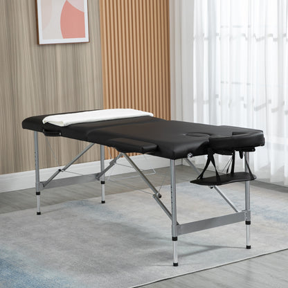 HOMCOM Marquesa Dobrável Mesa de Massagem Portátil com Altura Ajustável em 7 Posições Apoio para a Cabeça e Estrutura de Liga de Alumínio para Fisioterapia Carga 130kg 186x71x62-83cm Preto