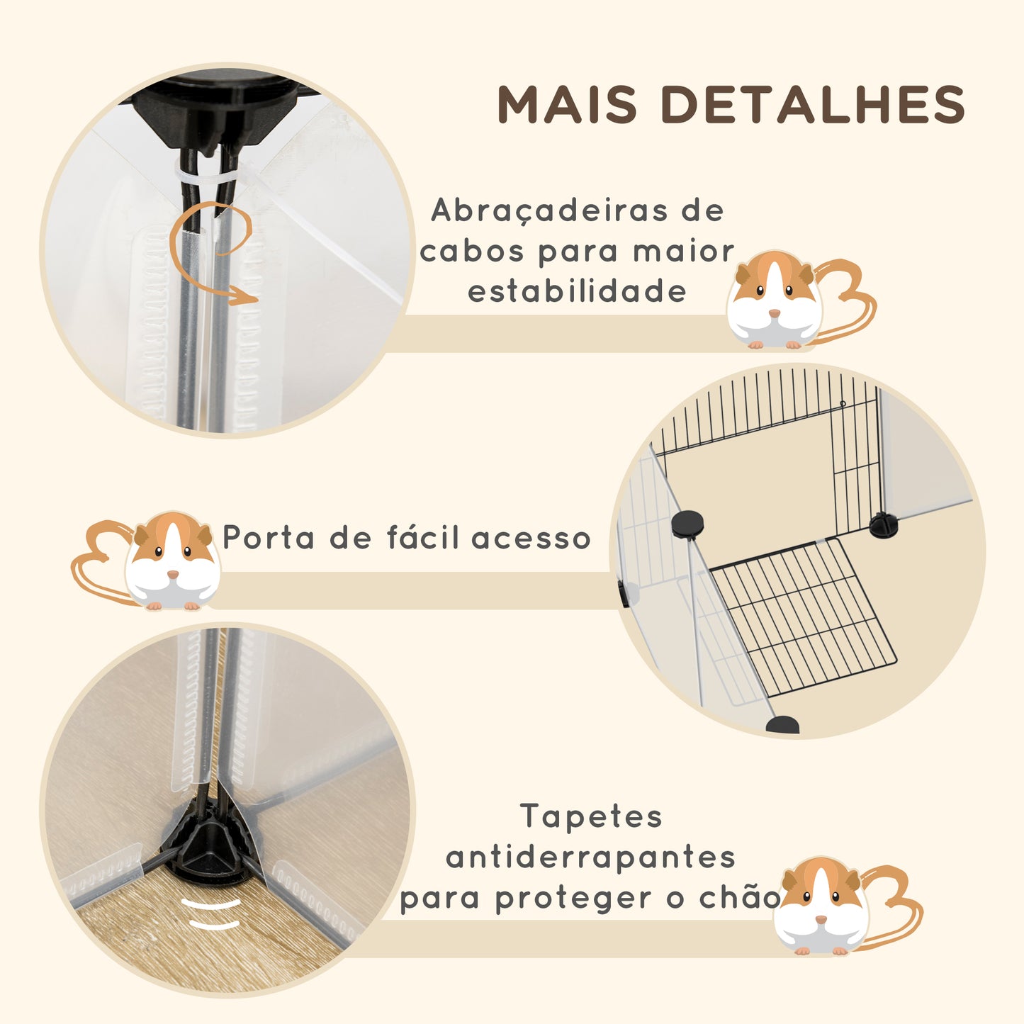 PawHut Recinto para Animais de Estimação DIY com 20 Painéis de Resina Parque para Pequenos Animais Recinto Modular para Porquinho da Índia Chinchilas 175x70x45 cm Branco Translúcido