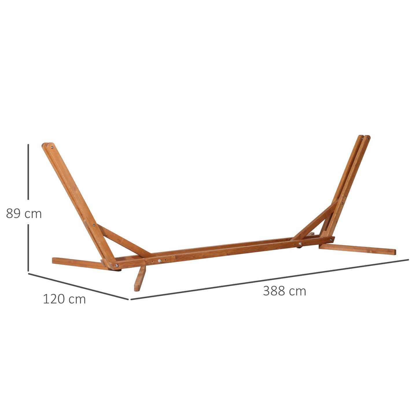 Outsunny Suporte para Cama de Rede de Madeira Dobrável Ajustável em 3 Níveis Estrutura para Cama de Rede 217-380cm de Comprimento Carga Máxima 150kg Jardim Terraço 388x152x89cm Madeira