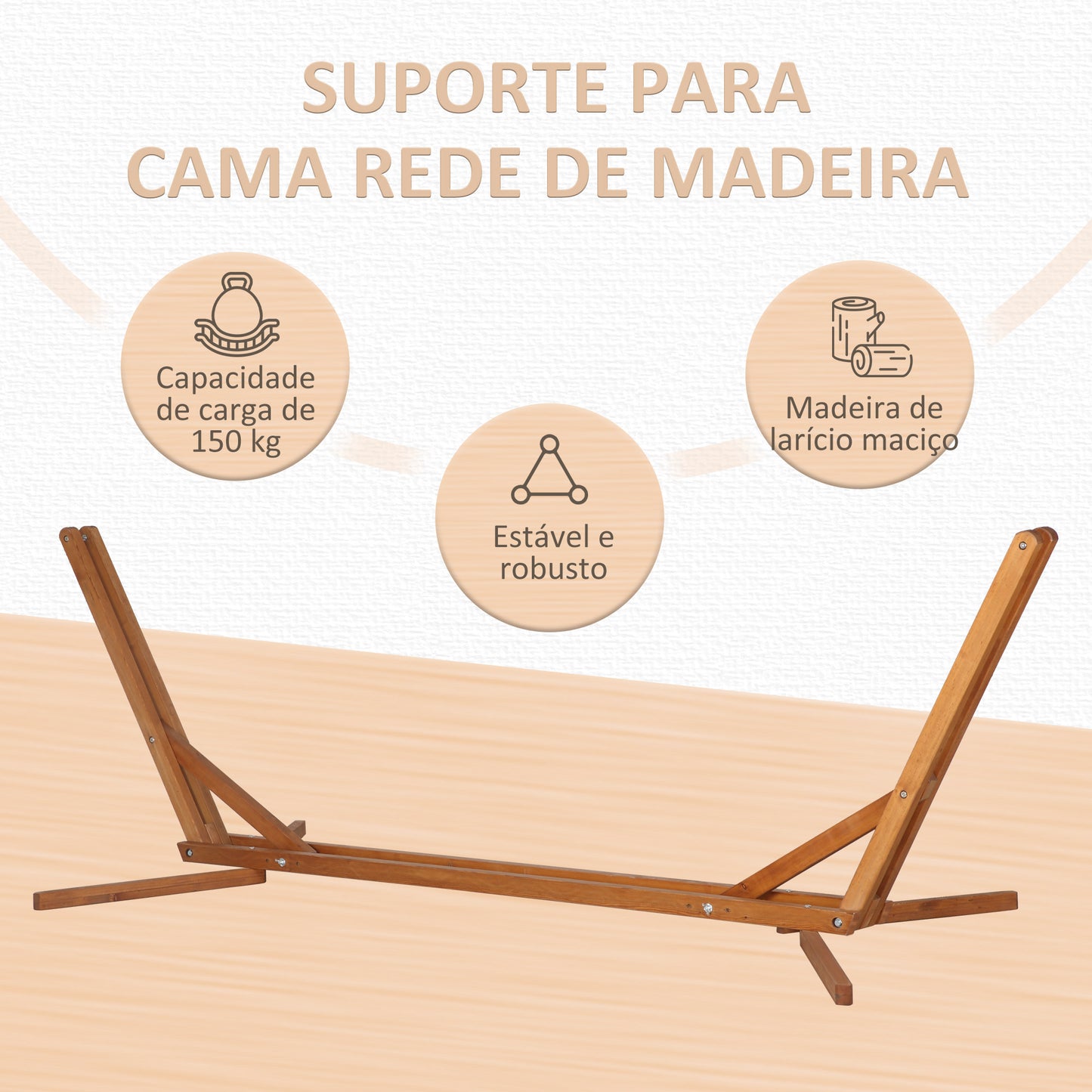 Outsunny Suporte para Cama de Rede de Madeira Dobrável Ajustável em 3 Níveis Estrutura para Cama de Rede 217-380cm de Comprimento Carga Máxima 150kg Jardim Terraço 388x152x89cm Madeira