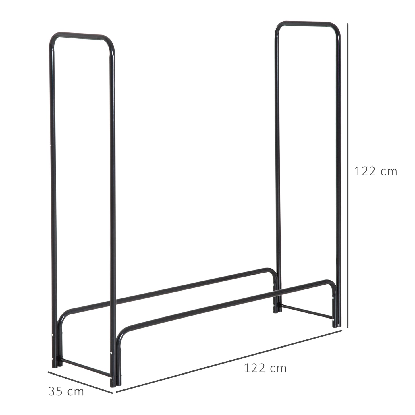 HOMCOM Suporte para Lenhas 122x35x122 cm Porta Lenha de Metal para Exterior e Interior Carga Máxima 150 kg Preto