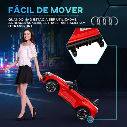 HOMCOM Carro Elétrico AUDI RS E-Tron GT para Crianças de 3-6 Anos Carro de Bateria 12V com 2 Motores Controlo Remoto Faróis LED Buzina Música USB e Abertura de Porta 3-5km/h 103x58x41 cm Vermelho