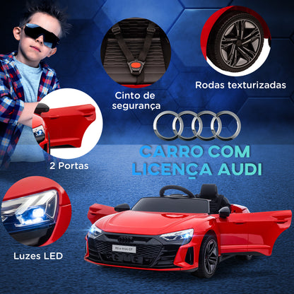 HOMCOM Carro Elétrico AUDI RS E-Tron GT para Crianças de 3-6 Anos Carro de Bateria 12V com 2 Motores Controlo Remoto Faróis LED Buzina Música USB e Abertura de Porta 3-5km/h 103x58x41 cm Vermelho