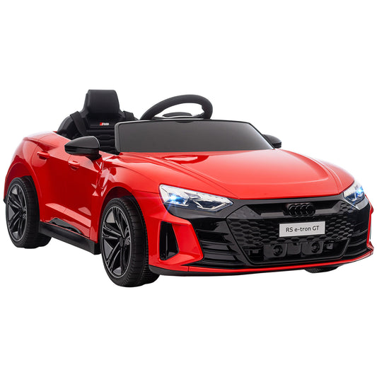 HOMCOM Carro Elétrico AUDI RS E-Tron GT para Crianças de 3-6 Anos Carro de Bateria 12V com 2 Motores Controlo Remoto Faróis LED Buzina Música USB e Abertura de Porta 3-5km/h 103x58x41 cm Vermelho