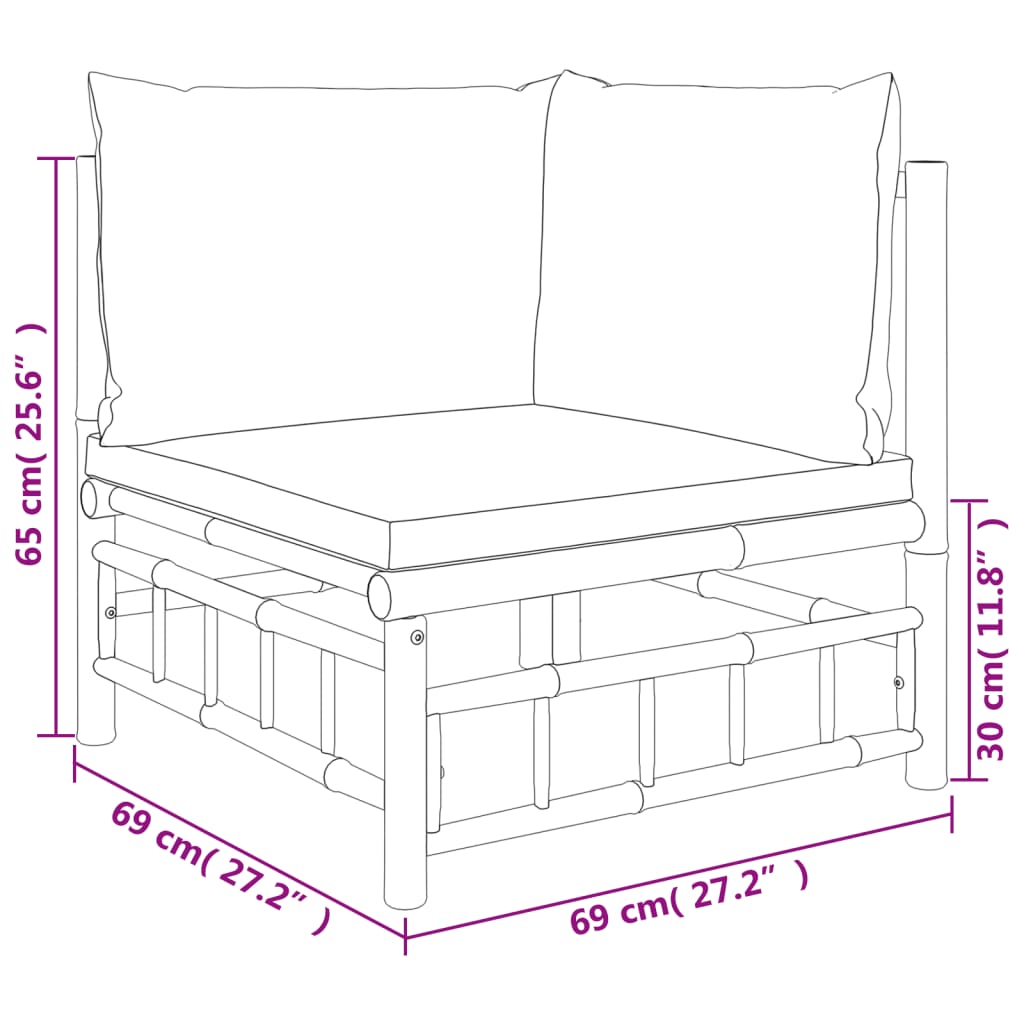 10 pcs conj. lounge de jardim bambu c/ almofadões cinza - escuros - Leva - Me - Contigo