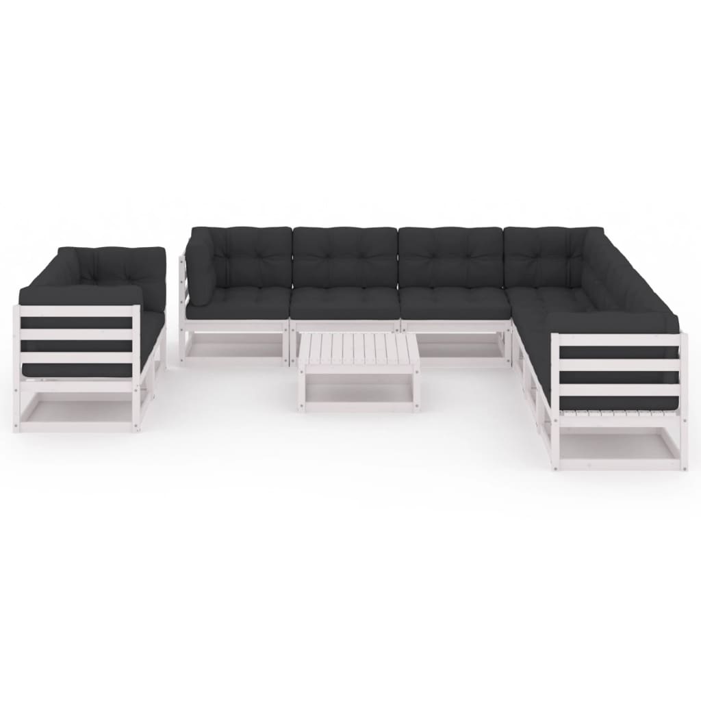 10 pcs conj. lounge de jardim c/ almofadões pinho maciço branco - Leva - Me - Contigo