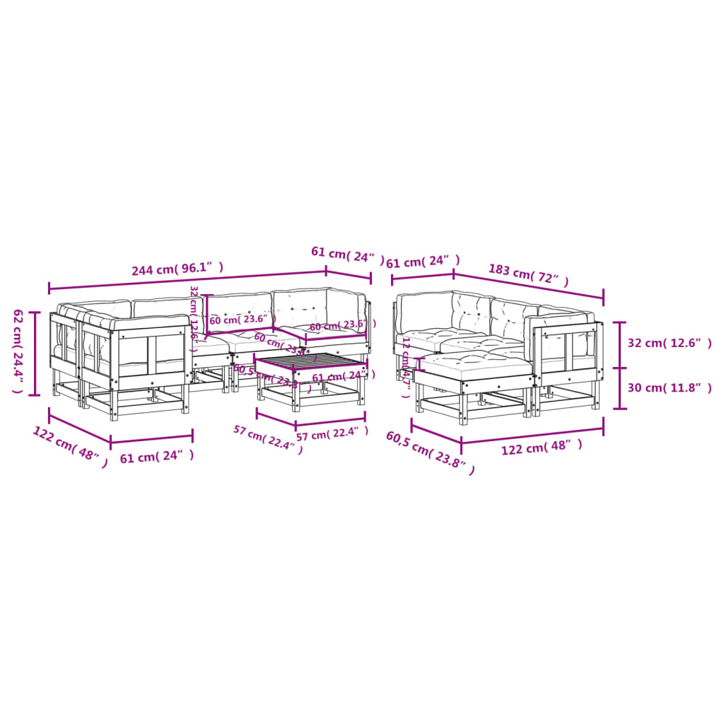 10 pcs conj. lounge jardim c/ almofadões madeira douglas maciça - Leva - Me - Contigo