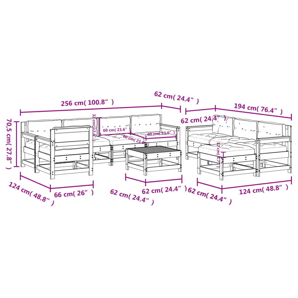 10 pcs conj. lounge jardim c/ almofadões madeira douglas maciça - Leva - Me - Contigo