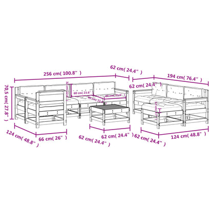 10 pcs conj. lounge jardim c/ almofadões madeira douglas maciça - Leva - Me - Contigo