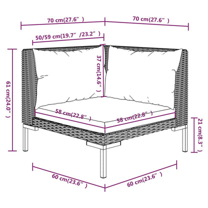 10 pcs conj. lounge jardim c/ almofadões vime PE cinza - escuro - Leva - Me - Contigo