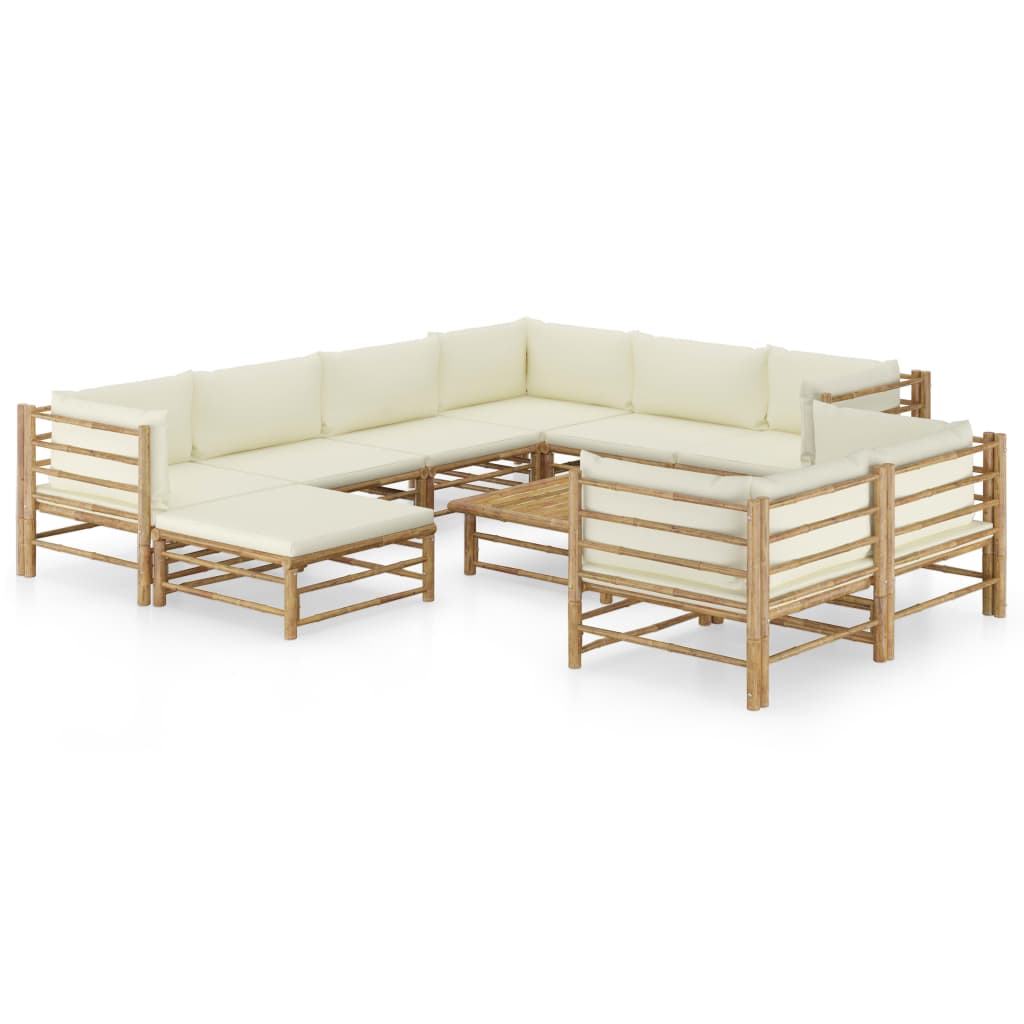 10 pcs conj. lounge jardim em bambu c/ almofadões branco nata - Leva - Me - Contigo