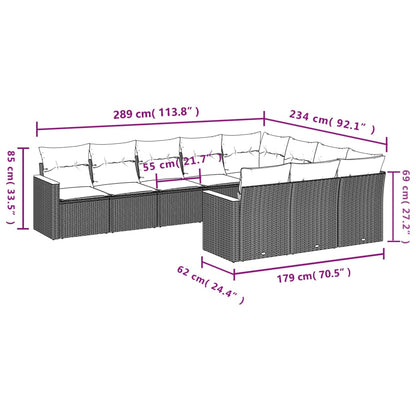 10 pcs conj. sofás jardim c/ almofadões vime PE bege misturado - Leva - Me - Contigo