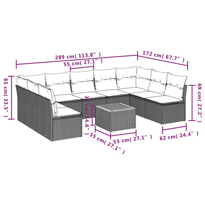 10 pcs conj. sofás jardim c/ almofadões vime PE bege misturado - Leva - Me - Contigo