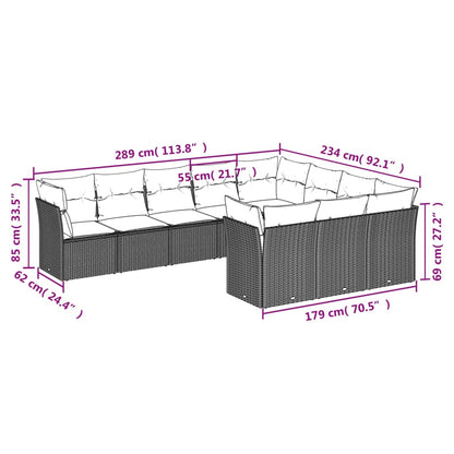 10 pcs conj. sofás jardim com almofadões vime PE castanho - Leva - Me - Contigo