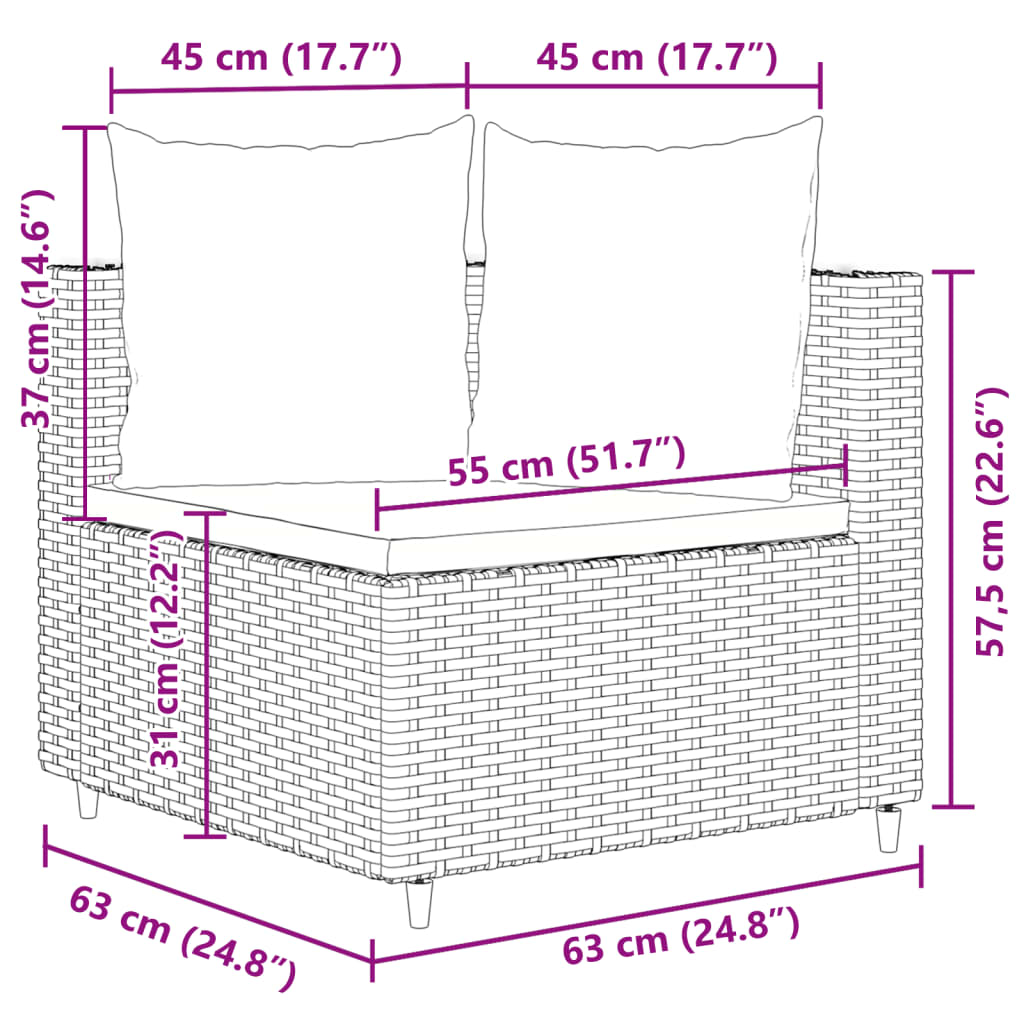 10 pcs conj. sofás jardim com almofadões vime PE castanho - Leva - Me - Contigo