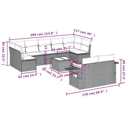 10 pcs conj. sofás jardim com almofadões vime PE cinzento - claro - Leva - Me - Contigo