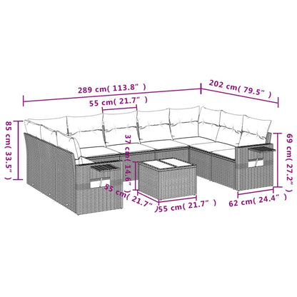 10 pcs conj. sofás jardim com almofadões vime PE cinzento - claro - Leva - Me - Contigo