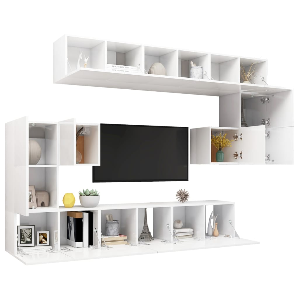 10 pcs conjunto de móveis de TV contraplacado branco brilhante - Leva - Me - Contigo