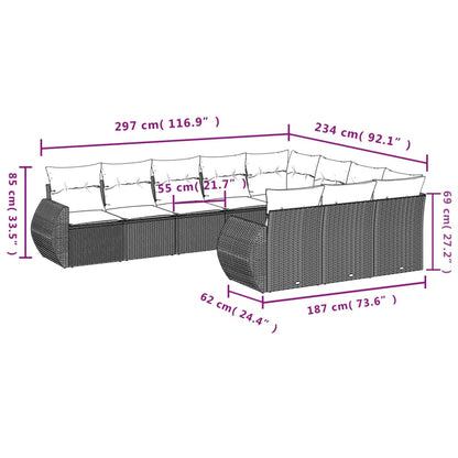 10 pcs conjunto de sofás p/ jardim com almofadões vime PE bege - Leva - Me - Contigo