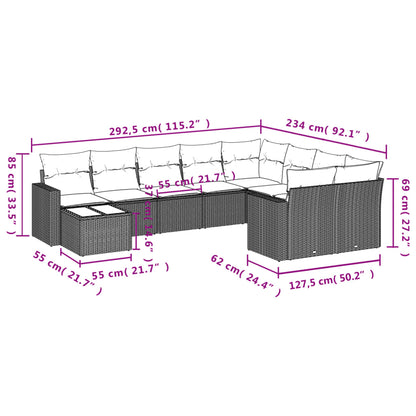 10 pcs conjunto de sofás p/ jardim com almofadões vime PE bege - Leva - Me - Contigo