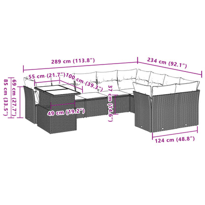 10 pcs conjunto de sofás p/ jardim com almofadões vime PE bege - Leva - Me - Contigo